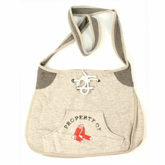 MLB Boston Red Sox Tote Handbag Purse Inside Pouch Sweatshirt Style Grey Strap - Picture 1 of 1